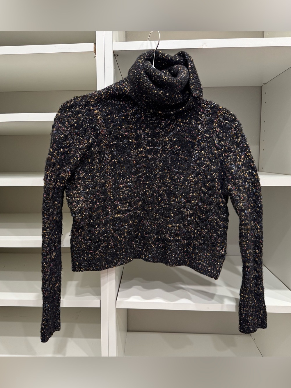 Zara Black Multicolored Thick Knit Turtleneck Sweater Size S